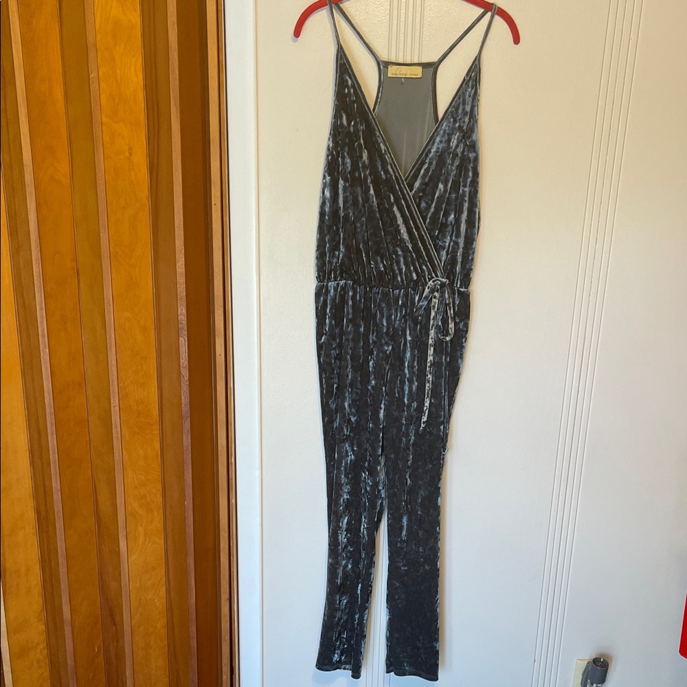 Velvet Wrap Jumpsuit - blue